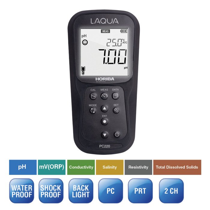 laqua pc220 multi-parameter handheld meter: ph, orp, conductivity