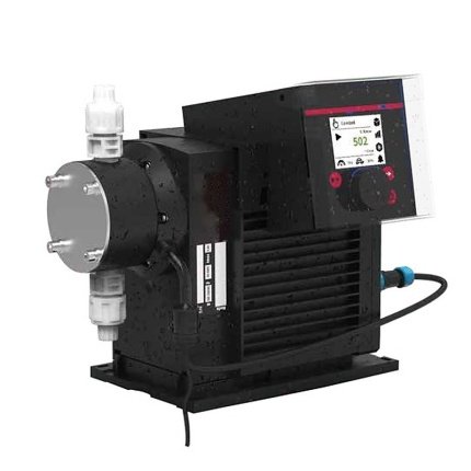 E01A series digital dosing pump with display, three-quarter view